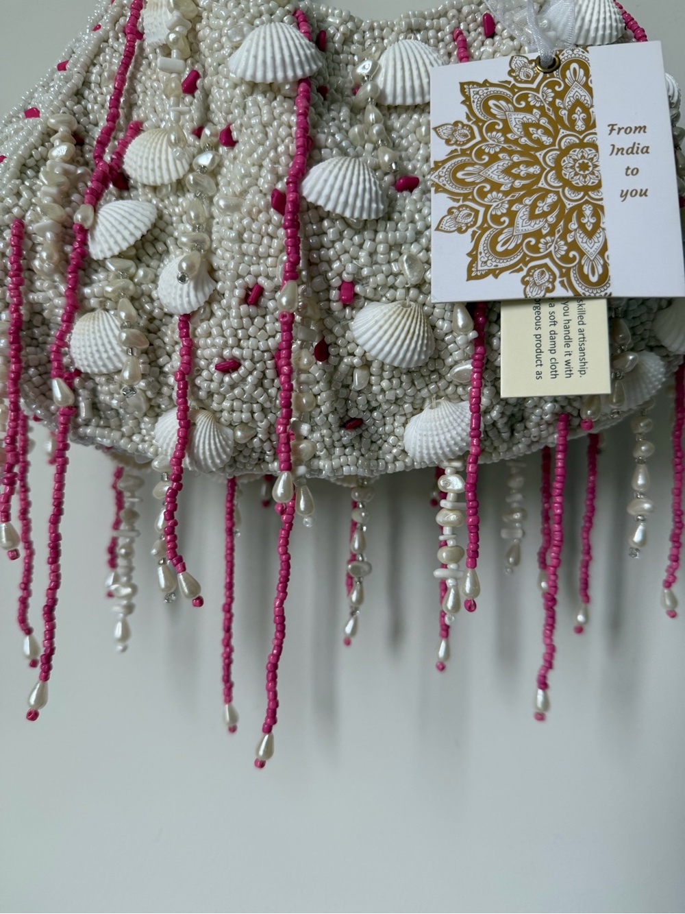 Beaded Seashell pink Fringe Shoulder Bag - Picture 4 of 6